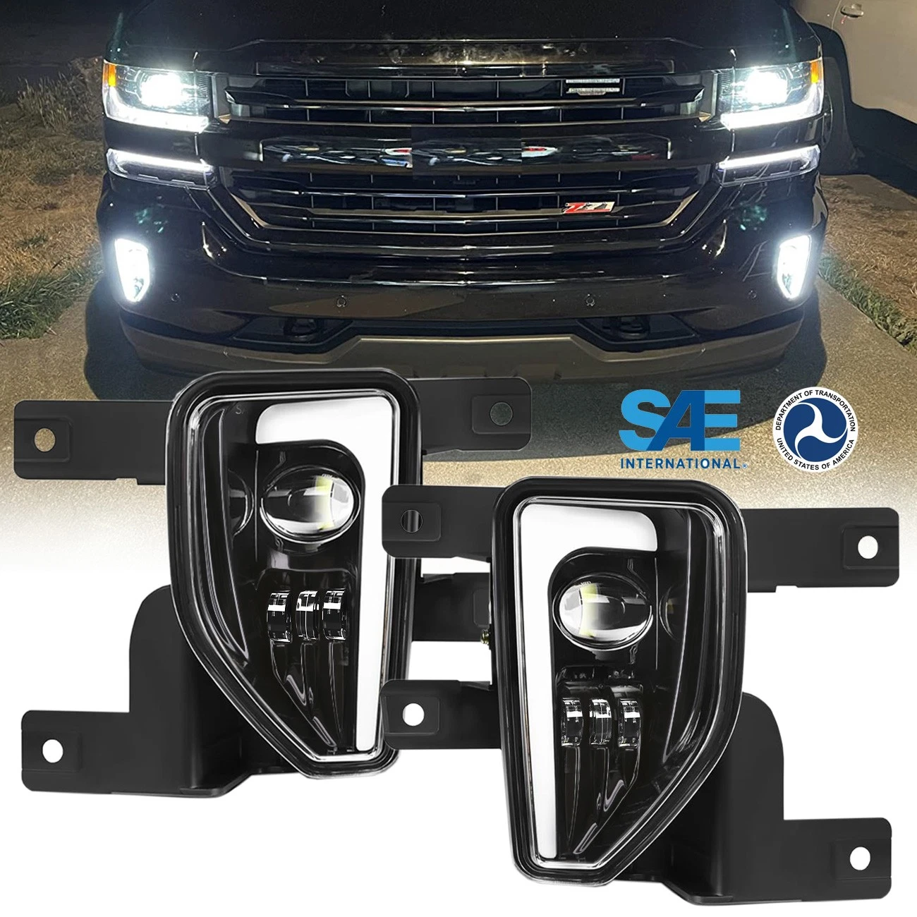 LED Fog Lights DRL Driving Bumper Lamps For 2016 2017 2018 Chevy Silverado 1500