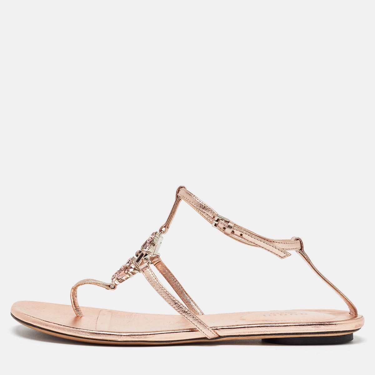 サンダル・ミュール gucci Incrocio GG' sandals Gucci Metallic Leather Crystal Embellished GG Thong Flat