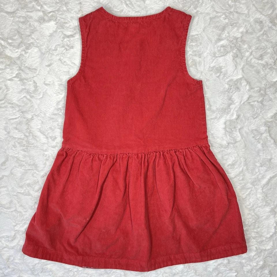 Mini Boden Corduroy Girls Dress Sz 7-8Y Red Sleeveless Fit & Flare Button Pocket - Image 4 of 4