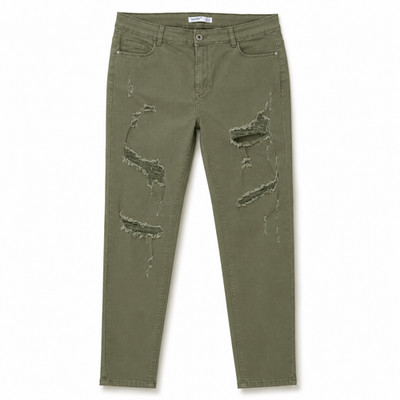 Daysie Khaki Distressed Skinny Jeans Ripped Stretch Denim Damen UK 18 EU 46