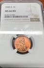 1945-S Lincoln Wheat Cent NGC MS 66 RD Red San Francisco Mint GEM BU Nice!