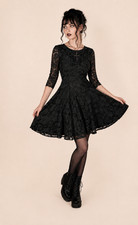 Vtg Leslie Fay Dress Whimsigoth Floral Black Lace Fit & Flare Dark Princess Sz 6