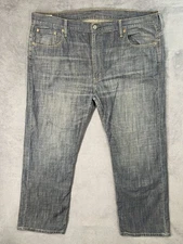 Levis Jeans Mens 42x32 Blue Denim 569 Relaxed Loose Straight American Patched***