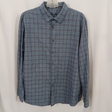 Tasso Elba Mens Long Sleeve Button Up Blue Checked Pattern Size XL