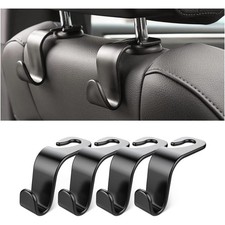 Car Back Seat Headrest Hooks 4 Pack Black Hanger for Handbags Coats Groceries