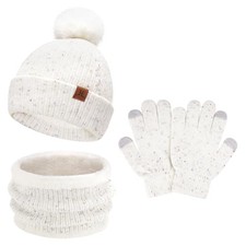 Toddler Kids Winter Hats Gloves Scarfs Beanie Mittens Neck 5-8 Years B White