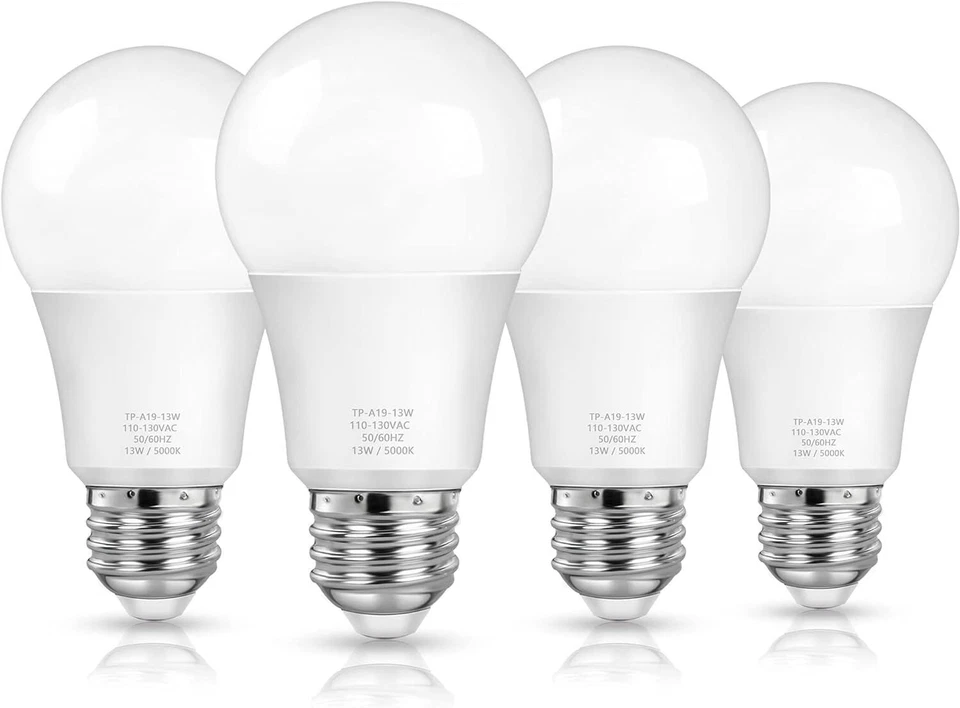 A21 LED 100W Equivalent 13W 1500LM E26 6500K Base Cold White Light Bulbs 4 Pack - Image 2 of 4