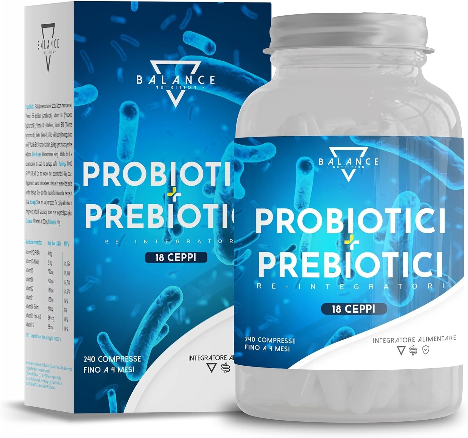 PROBIOTICI E PREBIOTICI - 240 CAPSULE | Fermenti Lattici Probiotici | Spettro...