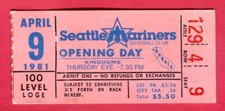 4/9/81 MARINERS OPENING DAY TICKET STUB-MLB DEBUT-TOM BRUNANSKY & DAVE HENDERSON