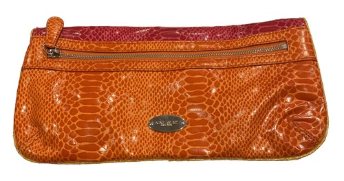 Nine West faux Snake Leather Color-block Fuchsia  Yellow Orange Clutch Purse - Picture 1 of 8