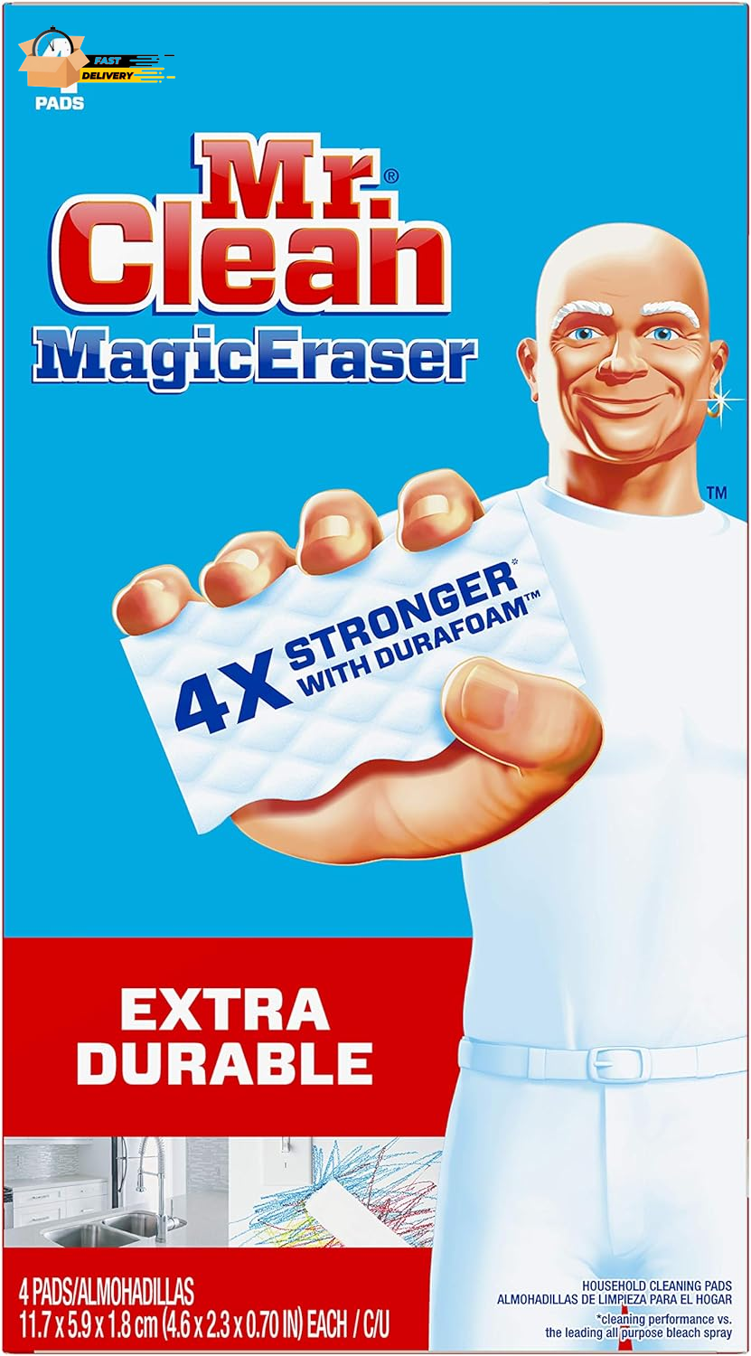 Magic Eraser Extra Durable, Cleaning Pads with Durafoam, 4 Count