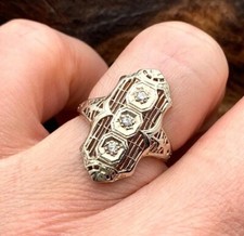 1920s Art Deco 14K White Gold Diamond Ring Size 6 R40G