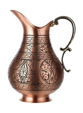 DEMMEX The Pitcher, 1mm Solid Copper Handmade Engraved Copper Pitcher Vessel ...