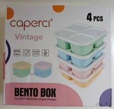 Caperci Lunch box 4 Compartments Bento Snack Boxes 2Pcs Sauce Containers