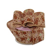 Gingerbread Man Wired Christmas Ribbon - 2 1/2" x 10 Yards, Faux Burlap Tree