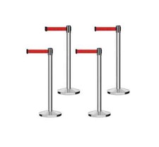 2 Retractable Belt Barrier Queue Posts Pole Crowd Control Stainless Steel New
