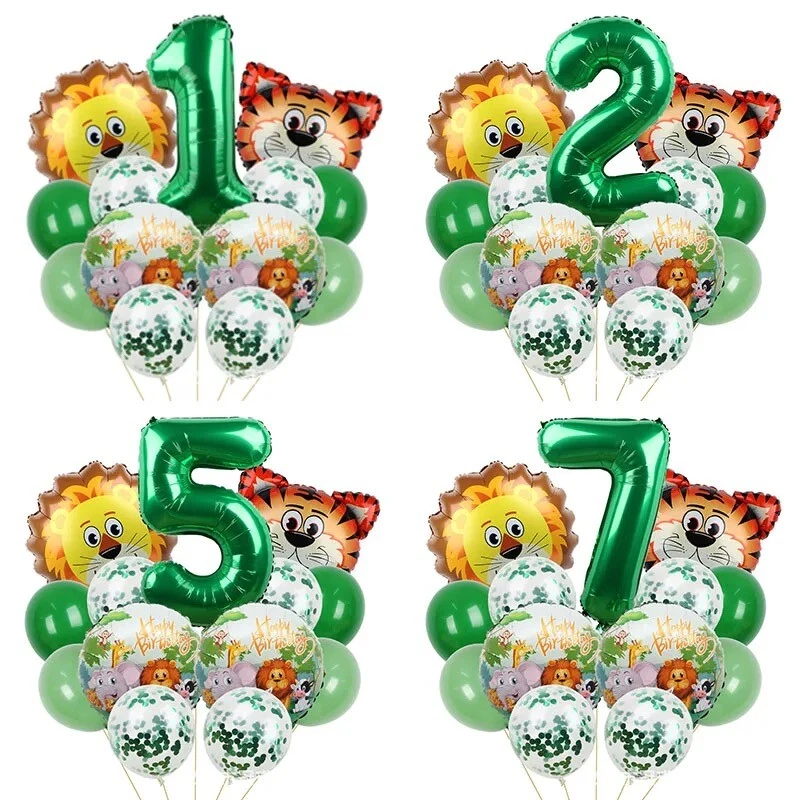 Juego de globos de animales de safari en la selva de 30 pulgadas con número de globos juguetes para niños conjunto verde Foto 2 de 4