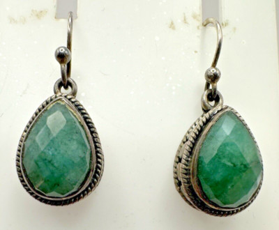 BJC Samuel Benham Sterling Silver 925 Green Aventurine Dangle Fish Hook Earrings