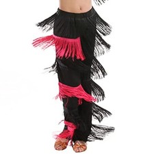 Girls Tassel Dance Pants Latin Ballroom Salsa Tango Chacha Rumba Fringe Trousers