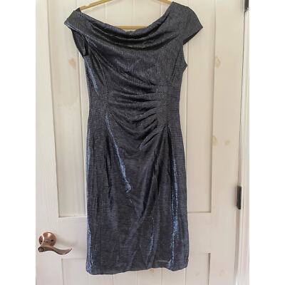 tahari asl metallic dress Pleated Tiered Metallic Dress In Black