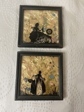 Juego de 2 siluetas de pescador enmarcadas COTTAGE CORE flores secas de mohair de 4,5" cuadradas