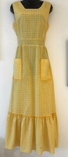 Western Square Dance 70s Prairie Dress Checkered Picnic Yellow Maxi Ruffle Tie M