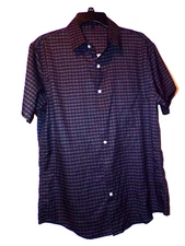 Coofandy Men Size M Gray black Pattern Button Up Shirt Short Sleeve Pocket MR