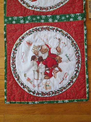Christmas Norman Rockwell Santa Quilted Handmade Table Runner 66" X 16.5" - Picture 6 of 21