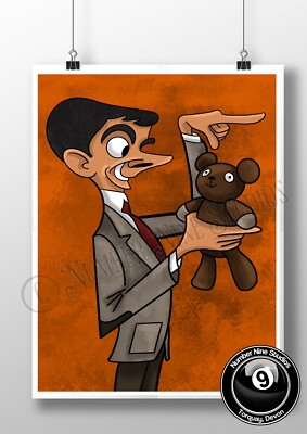 Mr Bean With Ted Painting Illustration Print, signed by artist Limited, only 300