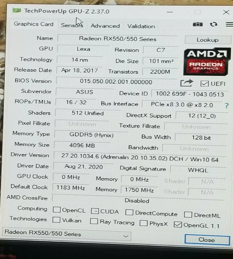 Asus AMD Radeon RX 550 4GB DDR5 Gaming video card PCI-e dual HDMI DP DVI #L42 - Image 3 of 4