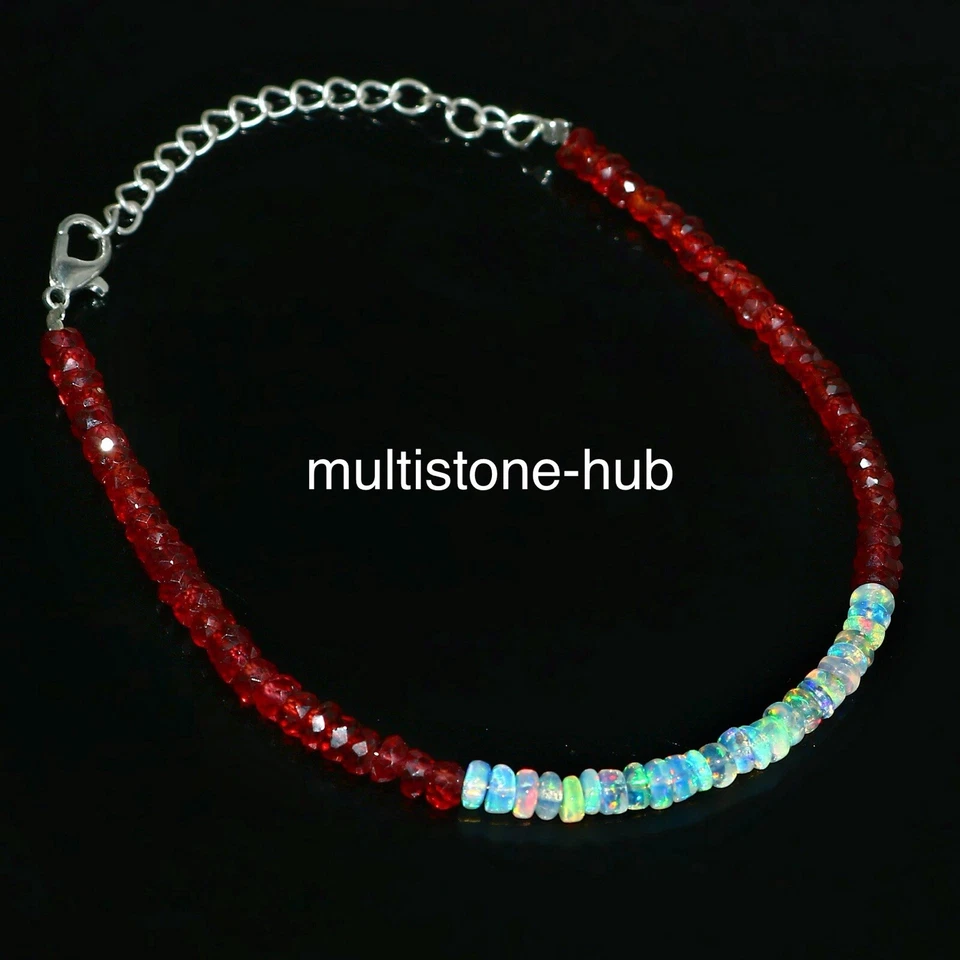 Brazalete de piedras preciosas con cuentas rondelle facetadas ópalo granate natural 4-4,5 mm 7 pulgadas Foto 4 de 4