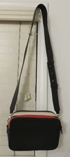 Diane Von Furstenberg black leather double zip striped crossbody bag