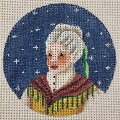 Handpainted Needlepoint Canvas Mrs Santa Claus Round Ornament XMAS HP 