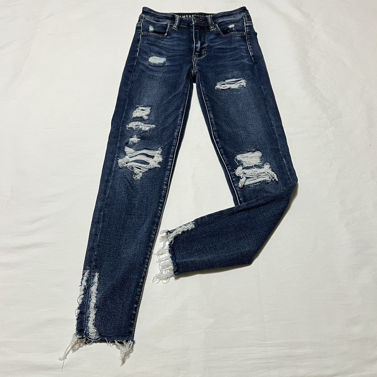 American Eagle High Rise Destroyed Stretch Jegging Blue Jeans Women’s 00 S