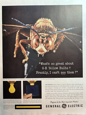 1956 General Electric yellow Bulbs Flying Wasp Cicada Killer VTG Print Ad