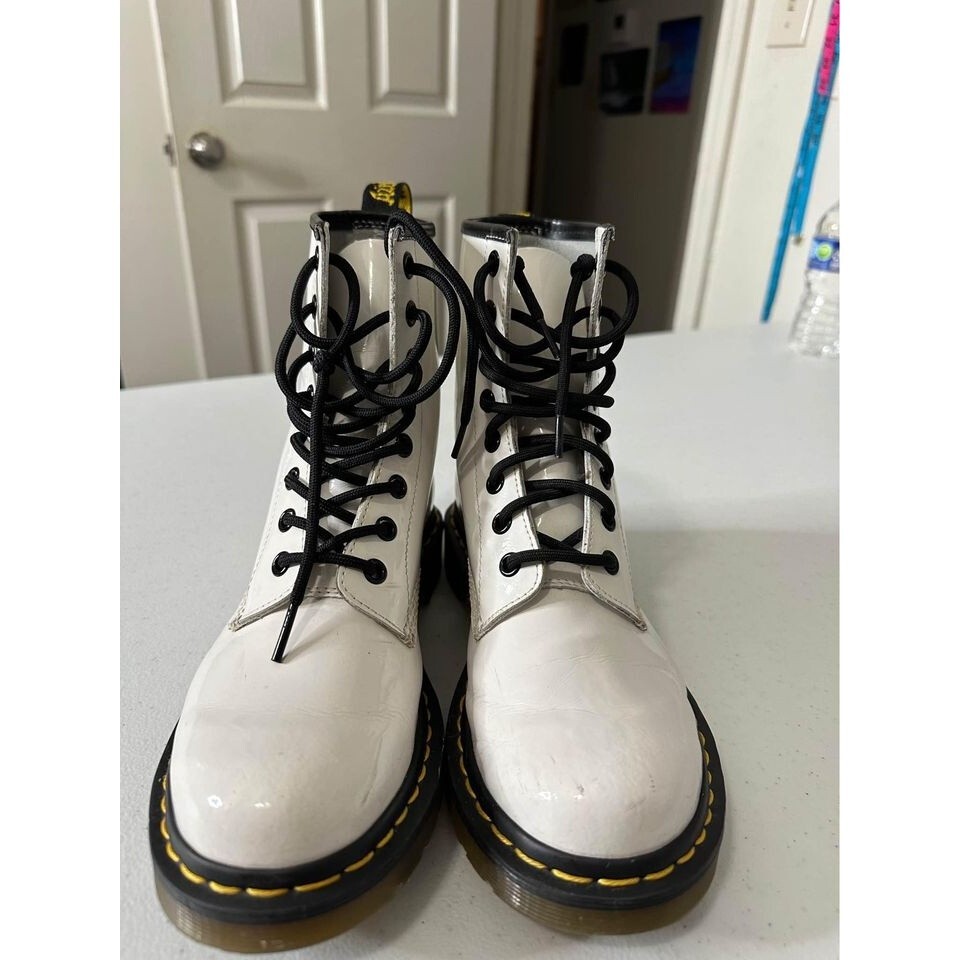 Martens Boots Shiny White Dr Martens Martens 1460 White Women's