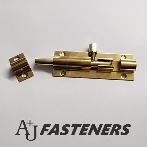 A & J FASTENERS (ALL SIZES) STRAIGHT BARREL BOLT ELECTRO BRASS PLATED - CUPBOARD DOOR LOCK SLIDE