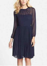 New! $158 Eliza J Pleated Chiffon Fit & Flare Dress SZ 4P