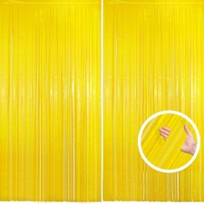 2 Pack Yellow Fringe Backdrop Curtains, Yellow Streamers Party Backdrop,...