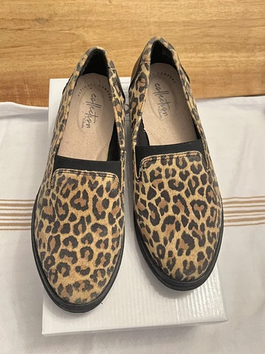 Scarpe Clarks mocassini comodi donna 6 5 stampa leopardata pelle zeppa sharon