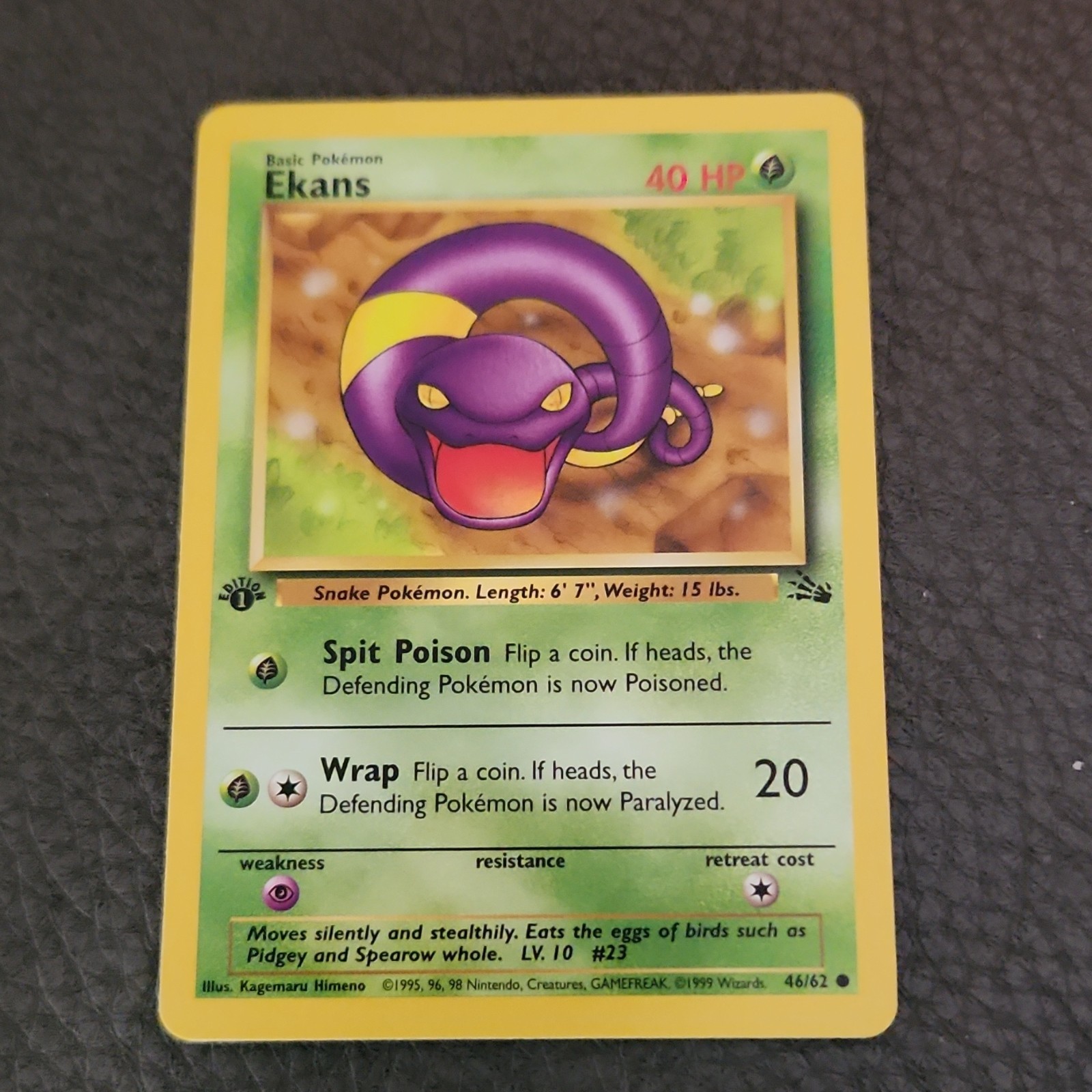 Pokémon Ekans 46/62 Fossil 1st Edition Regular Common Card 1999 Near Mint