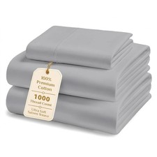 Cotton Queen Sheets- 1000 Thread Count, 4-Piece Luxury Bed Sheet Set, Soft Sa...
