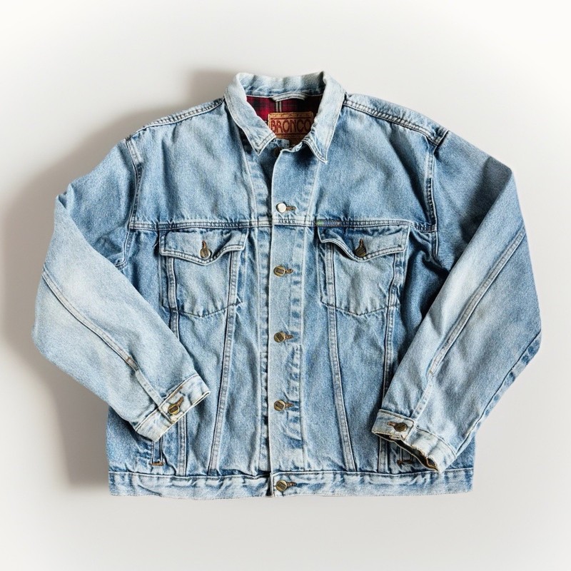 Bronco Jeans Denim Trucker Jacket Size XL Jean Jacket Made In Mexico Fades