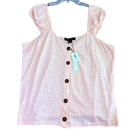 Sanctuary Womens XL Peach Tank Top Button Front Ruffle Strap Slub Knit Summer