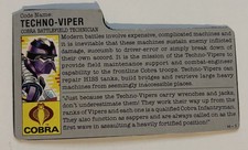 Vintage G.I. Joe File Card, Code Name Techno-Viper, Cobra Battlefield Technician
