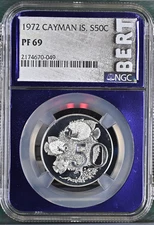Rare Sterling Silver (.925) 1972 Cayman Islands S50C Coin NGC PF69 - Top Pop!!