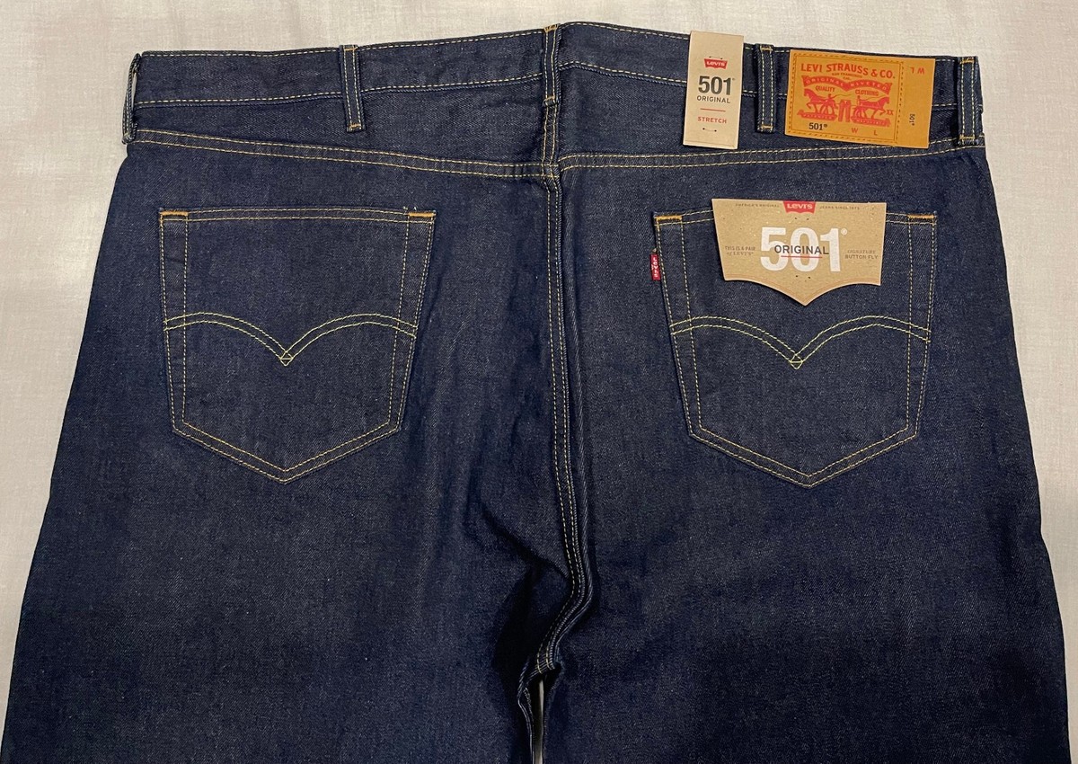 Levis 501 Original Mens Stretch Jeans 38X38 Big & Tall Dark Blue