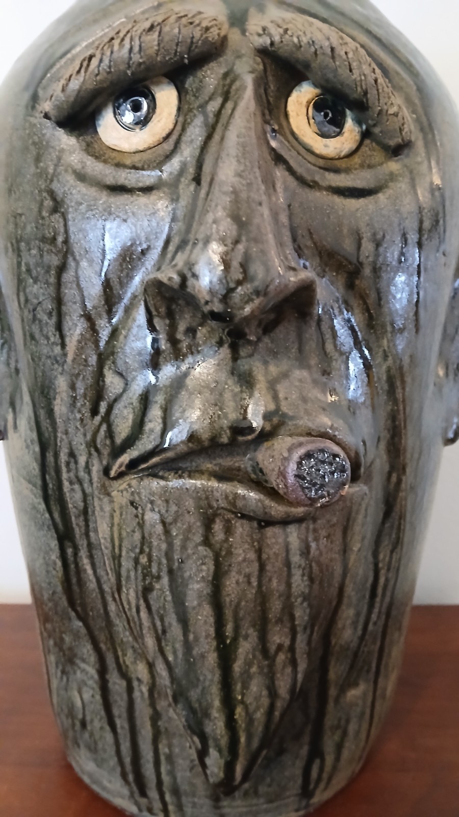 Dal Burtchaell "Ugly Face" Cigar Smoker with Patina Drip Glaze