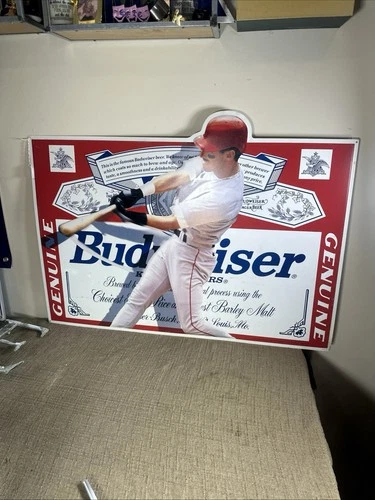 Vintage 1996 Budweiser Baseball Metal Sign — Anheuser-Busch Beer — Retro