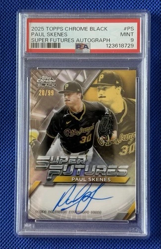 2025 TOPPS CHROME BLACK SUPER FUTURES AUTOS #PS PAUL SKENES 20/99 PSA 9